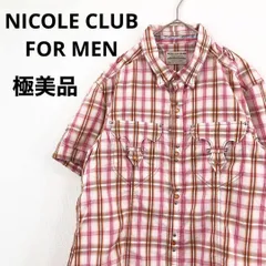 【極美品】ニコルクラブフォーメン　半袖シャツ　チェック柄　レッド　ロック