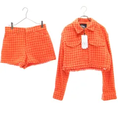 未使用 ZARA ザラ 千鳥柄 ショート パンツスーツ 上下 セットアップ M オレンジ レディース 古着