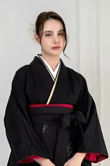 卒業式 二尺袖 着物単品 黒 ジャガード織 袴用