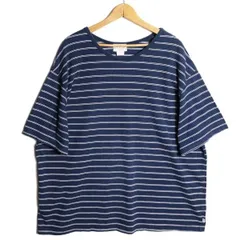 90's USA製 N.Y.L クルーネック コットン ボーダー Tシャツ (2X) 紺×白 半袖 無地 バインダーネック90年代 アメリカ製 旧タグ オールド　アメリカ古着 USED  ビンテージ ヴィンテージ