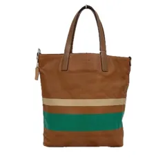 【中古】COACH　コーチ トートバッグ　レザー　茶×緑　ショルダーバッグ