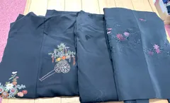 黒羽織　５点セット　波　刺繍　正絹　金糸　仕付け付き　着用可　リメイク