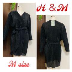 新品　タグ付き　H&M チュニックワンピース　黒　ブラック　Mサイズ　ゆったり　エイチアンドエム　Vネック　ラメ　ペプラム　トップス　レディース　定価1999円税　A733