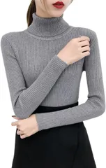 myuse リブニット セーター タートルネック レディース 長袖 ハイネック ニットソー シンプル きれいめ( グレー,  M)