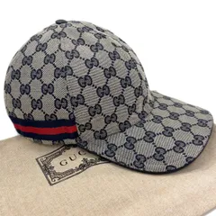【中古】 グッチ キャップ 帽子 ウェブ ストライプ付き オリジナル GGキャンバス ベースボールキャップ ネイビー ベージュ 696845 L 59cm