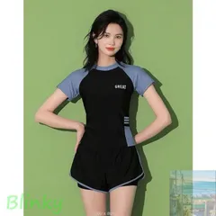 【美品・未使用新品】フィットネス水着 競泳水着 レディース 水着 セパレーツタイプ ジム用 ２点セット ヨガ トレーニング スポーツ セパレート 半袖 ファッション水着