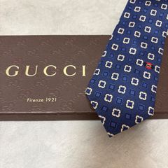 美品 GUCCI グッチ シルク 100％ ネイビー ブルー 総柄 254-724