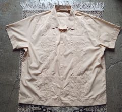 611☆オープンカラーキューバシャツ☆プリーツ☆刺繍☆4ポケット☆L 