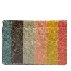 Paul Smith ポールスミス カードケース パスケース 名刺入れ コンパクト ストライプ ロゴ 総柄 レザー ブラック マルチカラー