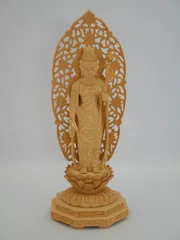 昭和五十二年【神保豊 作】木彫「聖観音菩薩立像」高38.5cm 重675g 昭和五十二年【神保豊 作】木彫「聖観音菩薩立像」高38.5cm 重