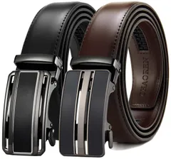 【迅速発送】CHAOREN ベルト メンズ 2本セット ビジネス - 大きいサイズ オートロック式 ベルト 穴なし 革 - 無段階調整 スーツ 紳士 35mm幅 ギフトボックス付