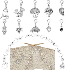 BENECREAT 11点 段数マーカー 秋のステッチマーカー キノコ リス 紅葉など 合金 かぎ針編み用ローカウンター 段かぞえマーカーセット 編み物マーカー 段数リング 編み物ツール 収納ケース付き 携帯便利(秋のテーマ)