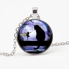 猫 妖精 ネックレス ペンダント キャット 絵本 神秘的 満月 かわいい おしゃれ 黒猫 猫好き レディース 北欧 月 大人 小ぶり アクセサリー