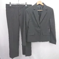 ◇ ⊂ maya uno マヨウノ 背抜き ストライプ柄 ビジネス フォーマル パンツスーツ サイズ11AR ブラック系 レディース E  【1507280013304】