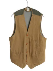 【お得なクーポン配布中!】 80s バナナリパブリック サファリ ベスト メンズ S / 古着 ヴィンテージ リネン コットン メッシュ 切替 テーラード ジレ 前開き 重ね着 