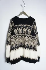 希少 美品 20AW bukht ブフト ラクダ柄 ノルディック オーバーサイズ ニット セーター アルパカ混 黒 サイズL 本物 403O★1のサムネイル
