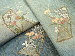 訪問着　スワトウ刺繍　金糸　流水　花模様　竹　リーフ　紋無し　着物　045a d 訪問着[総スワトウ刺繍]｜着物レンタルあき (来店着付け無料