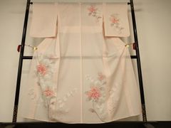 未使用 170cm 夏着物 絽 桜色 LLサイズ 正絹付け下げ訪問着 b549