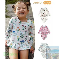 【美品・未使用新品】キッズ 水着 女の子 セパレート 子供 ベビー水着 幼稚園 保育園 上下セット 子ども 花柄 ラッシュガード 長袖 2点セット 子供服 ベビー服 スイムウェア かわいい