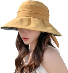 Liebendo UVカット 帽子 レディース ハット 日焼け防止 つば広・折りたたみ 遮光 遮熱 紫外線対策 日除け帽子 ワイヤー入り あご紐 散歩 旅行 通勤 大きいサイズ 春夏(イエロー)