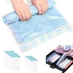 圧縮袋 旅行 旅行用圧縮袋 衣類圧縮袋 10枚入 あっしゅく袋 手巻き 衣類収納 ふとん圧縮 ポンプ不要 押すだけ 防塵防湿 旅行圧縮袋 ふとん圧縮 ポンプ不要 押すだけ 収納袋 小物収納 防カビ 家庭用 引越し 出張 旅行用 50*70cm(5枚)+40*6