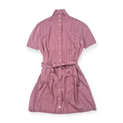 Mademoiselle NON NON マドモアゼルノンノン リボン 前開き 半袖 ニット ワンピース M/ピンク レディース