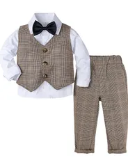 【在庫処分】紳士風 80-120 子供服 4点セット スーツセット キッズ服 洋装ベビー服 フォーマル セットアップ 入園式 卒業式 男の子 七五三 蝶ネクタイ ベスト [TickElf] 長袖シャツ ロングパンツ