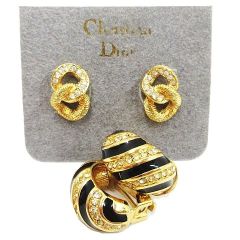 Christian Dior クリスチャンディオール ラインストーン イヤリング ピアス セット ゴールド ブラック レディース 約23g B001-0611③