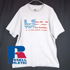 【肩幅57cm】【カレッジロゴ】RUSSELL ATHLETIC ラッセルアスレティック LSU TIGERS ルイジアナ州立大学公式 星条旗 擦れロゴ ラバープリント 半袖Tシャツ XLサイズ　霜降り ライトグレー【湘南倉庫】US古着　ビッグサイズT18