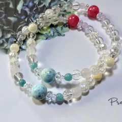 b35＆b36♡ラリマーブレスレット♡　ラリマー　水晶　水晶ボタンカット　アクアオーラ　クラック水晶　ジェイド　ラベンダーヒスイ　ハンドメイドブレスレット　ハンドメイドアクセサリー　レディースアクセサリー　天然石ブレスレット　パワーストーンブレスレット