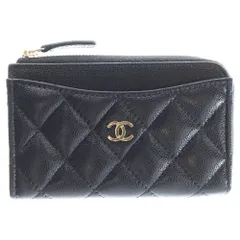 CHANEL (シャネル) マトラッセ フラグメントケース キャビアスキンレザーカードケース ゴールド金具 ブラック