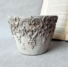 クレストラウンドポット　Lサイズ♡アンティーク　輸入　植木鉢　鉢植え　寄せ植え