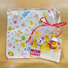 新品 ガーゼタオル タオルクリップ 2点セット ラブアダブダブ 出産祝い お食事エプロン よだれかけ うさぎ 動物柄 ピンク