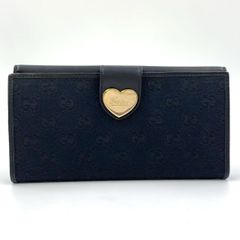 GUCCI GGキャンバス ラブリーハート 二つ折り長財布 Wホック財布 レザー×キャンバス ブラック 財布 ゴールド 203550