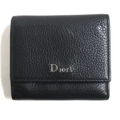良品▼Dior HOMME ディオールオム シルバーロゴ金具 レザーコンパクトウォレット/3つ折り財布 ブラック イタリア製 メンズ 箱付きのサムネイル