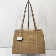 【特価・新品】HANAE MORI/ハナエモリ　オーストリッチ型押し　レザー　２室構成　トートバッグ/ショルダーバッグ/肩掛け鞄　ベージュ