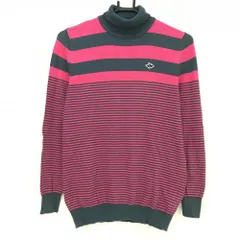 パーリーゲイツ タートルネックセーター グレー×ピンク ボーダー コットン混 ニット レディース 1(M) ゴルフウェア PEARLY GATES