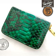 【二つ折り札収納可】ダイヤモンドパイソン 小銭入れ メンズ 本革 ミニ財布 コインケース 蛇革 ダークグリーン ゴールドファスナー GODANE ゴダン 正規品 SPCW1106-python
