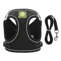 ☆ ブラック ☆ Lサイズ ☆ 犬 ハーネス リード セット petfb855 犬ハーネスリードセット ハーネス メッシュハーネス ドッグハーネス 犬 犬用 胴輪 リード付き 通気性 反射板 簡単装着 小型犬 中型犬 大型犬 猫 ネコ お散歩 お出かけ