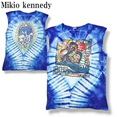 【入手困難】 80sヴィンテージ USA製 Mikio kennedy 「気合」 染み込み ドラゴン タイダイ ノースリーブ Tシャツ カットオフ タンクトップ 半袖 ヘインズ Hanes XL ブルー メンズ