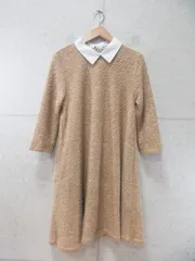 タグ付き 未使用品 dazzlin ダズリン 起毛グッドガール Aライン ワンピース ミニ丈 七分袖 無地 起毛 裏地付き ベージュ Sサイズ 021660304201