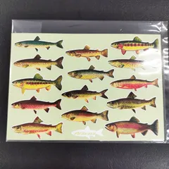 ※３枚セット🎵　新品🎵　おまけ付き商品🎵　送料無料　ボンボンドロップシール　ほどのミニサイズ　渓流魚　岩魚　虹鱒　山女魚　山女　ヤマメ　釣り　トラウト　渓流　ニジマス「川の魚　１４匹　ステッカー」（魚サイズ約４０ｍｍ～約５０ｍｍ）※３枚セット🎵