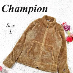 Champion チャンピオン キャメル フリースジャケット モコモコ L ロゴ刺繍 フルジップ スタンドカラー