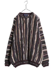 【お得なクーポン配布中!】 90s ROUNDTREE&YORKE 3D 立体編み デザイン ニット セーター メンズ XL / オールド ヘビーウェイト コットン アクリル マルチカラー 総柄