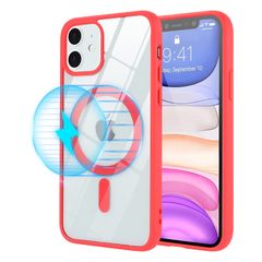 耐衝撃 クリア マグセーフ 米軍MIL規格 透明 11 iphone ワイヤレス充電対応(アイフォン11 スマホケース iPhone11ケース /あいふぉん11/いphone11/アイホン11 iPhone11ケース 対応 6.1インチ対応(赤) Magsaf