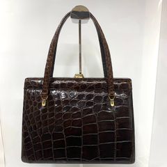 ★-20 ハンドバッグ クロコダイル ワニ革 濃いブラウン 留め具金具 ミニかま口財布付き レディース バッグ