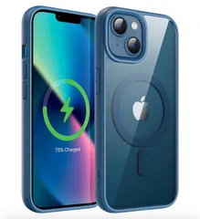 JETech iPhone 13 mini 5.4インチ用 マグネット ケース MagSafeに対応 衝撃吸収 バンパーカバー ソリッドカラーマットTPUフレーム 傷つけ防止 クリアバック (ブルー)