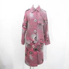 ミッソーニ MISSONI ロング丈 ステンカラーコート 38 ピンク系 総柄 スナップボタン 裏地 ポケット 毛 ウールのサムネイル