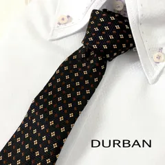 定番人気！DURBAN ダーバンシルクネクタイ 総柄ネイビー紺地×茶色
