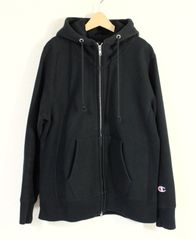 Champion REVERSE WEAVE チャンピオン リバースウィーブ CW-A116 WIND STOPPER ウインドストッパー 防風 裏起毛 フルZIPパーカ 黒　レディース:L